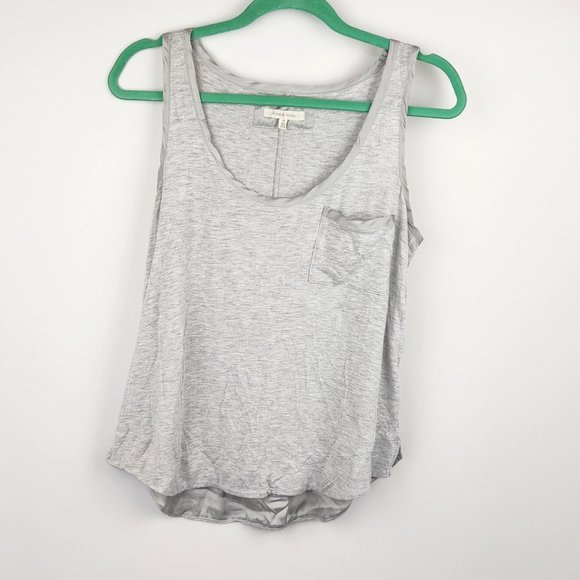 Anthropologie Tops - Anthropologie Pure + Good Heather Gray Silky Trims Pocket Tank Top sz SP